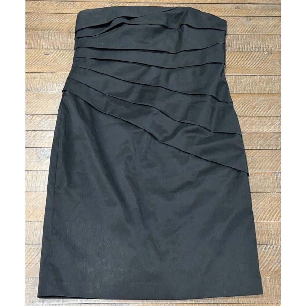 Phoebe Couture Black Strapless Shutter Pleat Sheath Dress - Size 16